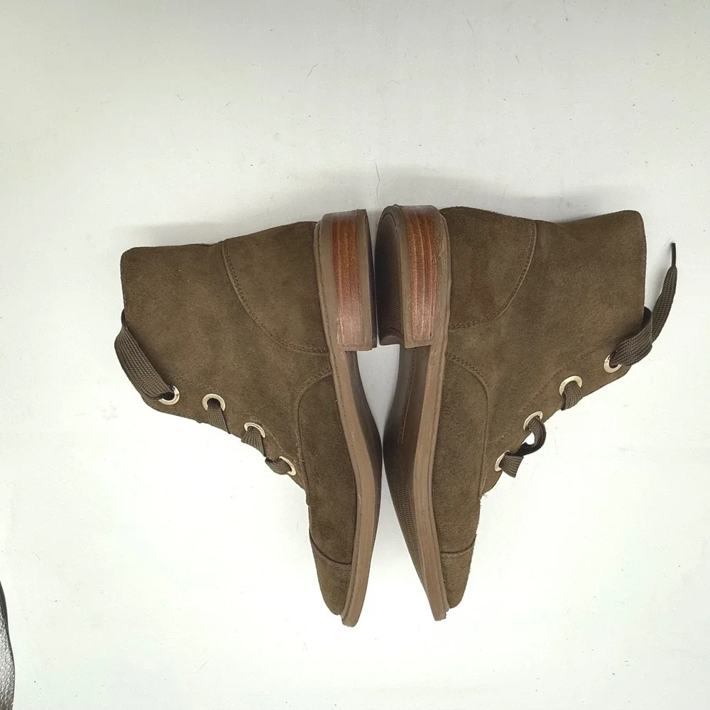 Tommy Hilfiger boot‎ 6.5 Twjudsen Suede Lace Up Ankle Boots Olive Green Women